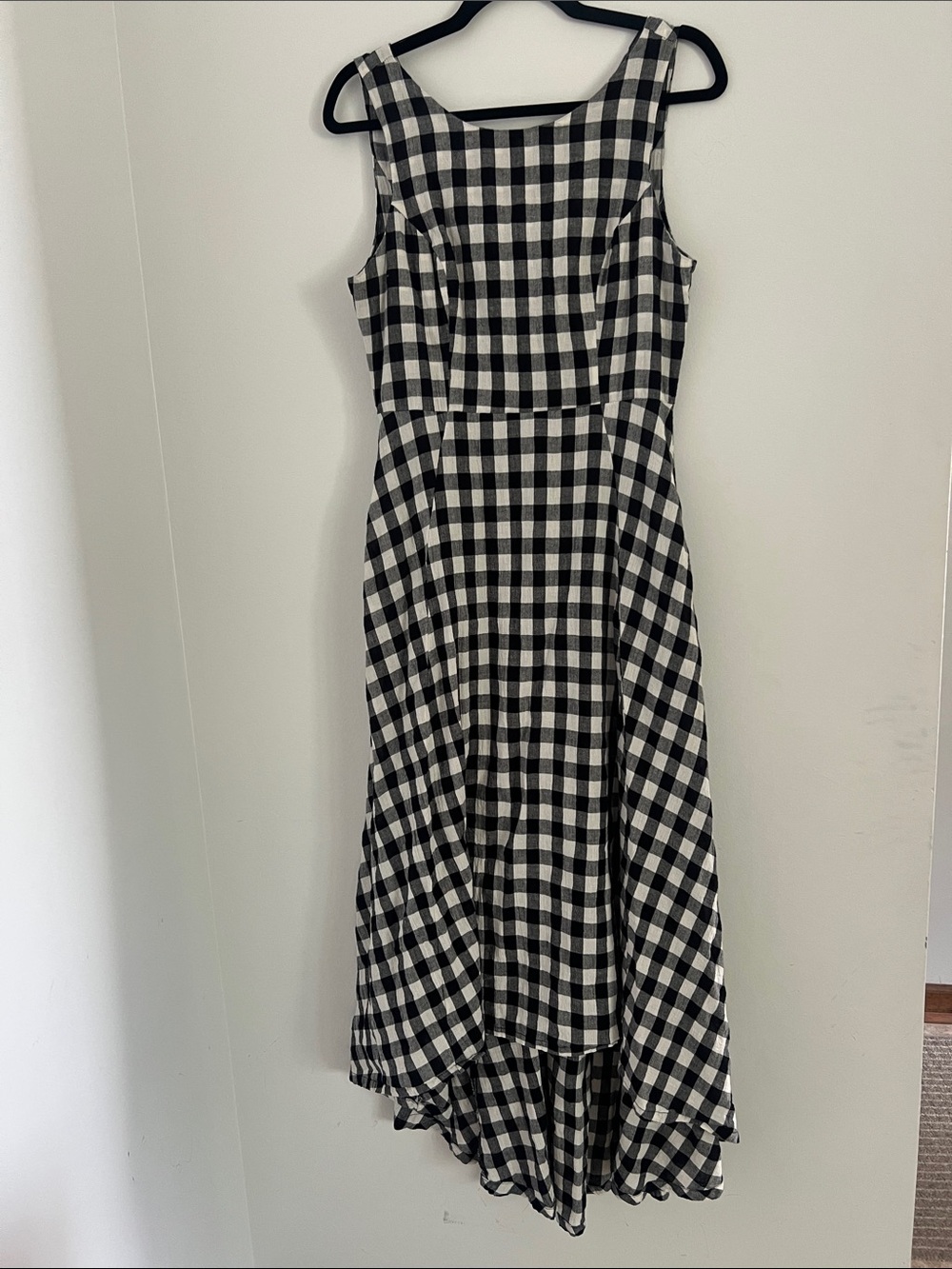 Black & White Gingham Sleeveless Midi Dress